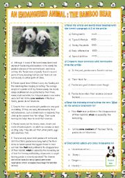 English Worksheet: AN ENDANGERED ANIMAL : THE BAMBOO BEAR.