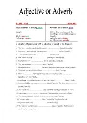 English Worksheet: Adjective or adverb