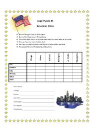 English Worksheet: Logic Puzzle - American Cities