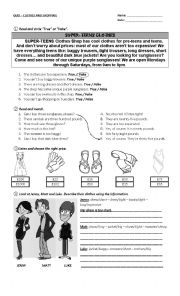 English Worksheet: QUIZ: CLOTHES - SHOPPING - TOO + ADJECTIVES