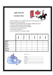 English Worksheet: Logic Puzzle 2 - Canadian Cities