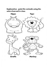 English Worksheet: animals to color 