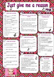 English Worksheet: Just give me a reason - Pink