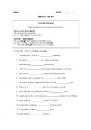 English Worksheet: TOO and ENOUGH