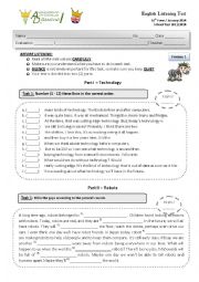 English Worksheet: Listening Test about Robots & Technology