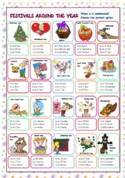 English Worksheet: Festivals Around the Year (Multiple Choice)