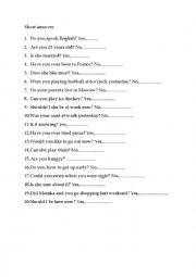 English Worksheet: short answers