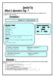 English Worksheet: Question Tag 