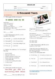 English Worksheet: A thousand years song By Christina Perry