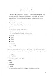 English Worksheet: Articles, some and any
