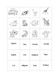 English Worksheet: Memory game - Animals