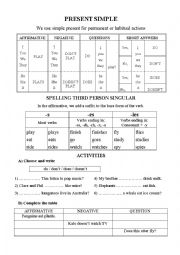 English Worksheet: PRESENT SIMPLE GRAMMAR AND SPELLING