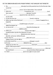 English Worksheet: Present Perfect, Past Perfect, Past Simple