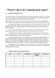 English Worksheet: Being a national park ranger