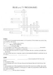 English Worksheet: Films and TV programmes Crossword