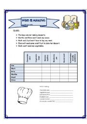 English Worksheet: Logic Puzzle 4 - Who is making what?