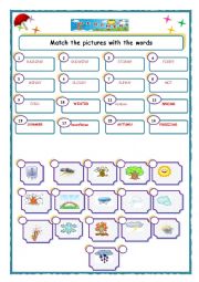 English Worksheet: matching words and pictures by writing the corresponding numbers weather