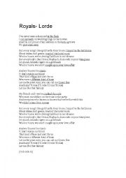 English Worksheet: Lorde- Royals: Listening and Interpreting 