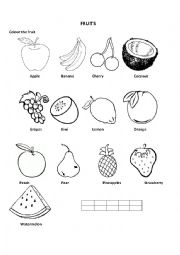 English Worksheet: Colour the fruits
