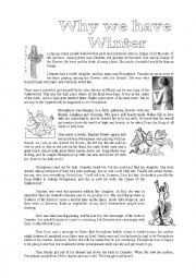 English Worksheet: Why we have winter - Text + Exercises