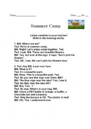 English Worksheet: Summer Camp listening
