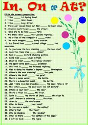 English Worksheet: In, On or At?