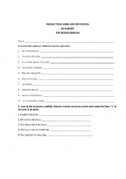 Present tense and preposition worksheet