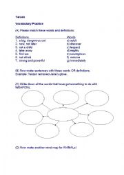 English Worksheet: Tarzan vocabulary practice & mind map 