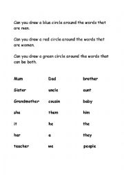 English Worksheet: Male or Female Quiz