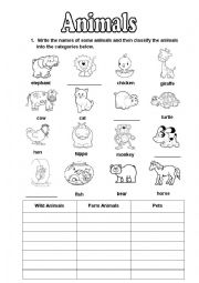 English Worksheet: Animals