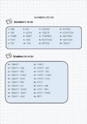 English Worksheet: Numbers to 50