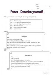 English Worksheet: Poems - Describing yourself