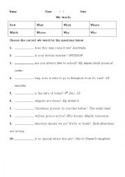 English Worksheet: Wh- questions worksheet