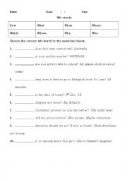 Wh- questions worksheet