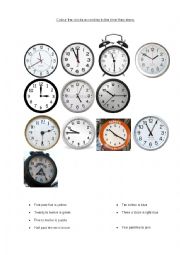 English Worksheet: The time - colour the clocks