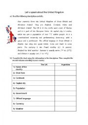 English Worksheet: Reading - The United Kingdom 