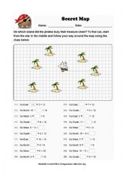 English Worksheet: Secret map: game with numbers