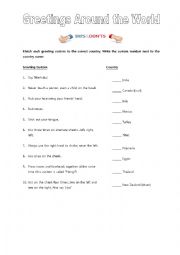 English Worksheet: Greetings Around the World