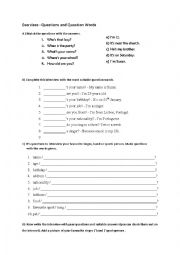 English Worksheet: Questions with question words, interview