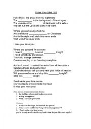 English Worksheet: blink 182 I miss you gap fill