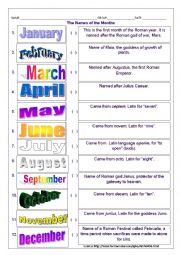 English Worksheet: Months Origin