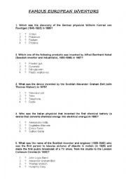 English Worksheet: a quizz on famous European inventors