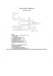 English Worksheet: Crime Scene Investigation Crossword with key