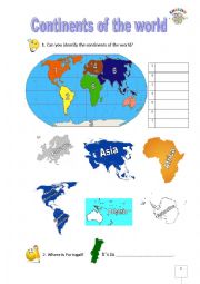 The continents worksheets