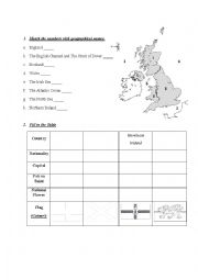 The United Kingdom/Great Britain symbols worksheet