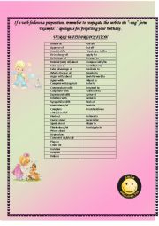 English Worksheet: Verbs, Adjectives, and Past Participles with Prepositions