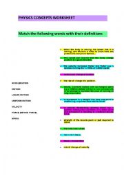 English Worksheet: PHYSICS CONCEPTS