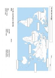 English Worksheet: Label the World Map Assessment