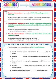 English Worksheet: PAST PERFECT CONTINUOUS - RULES AND EXERCISES