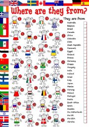 English Worksheet: Where are they from? - matching